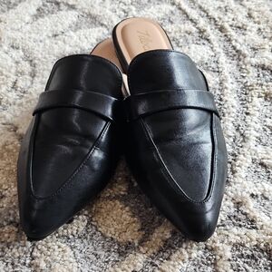 Black Leather Women's Open Back Loafers
